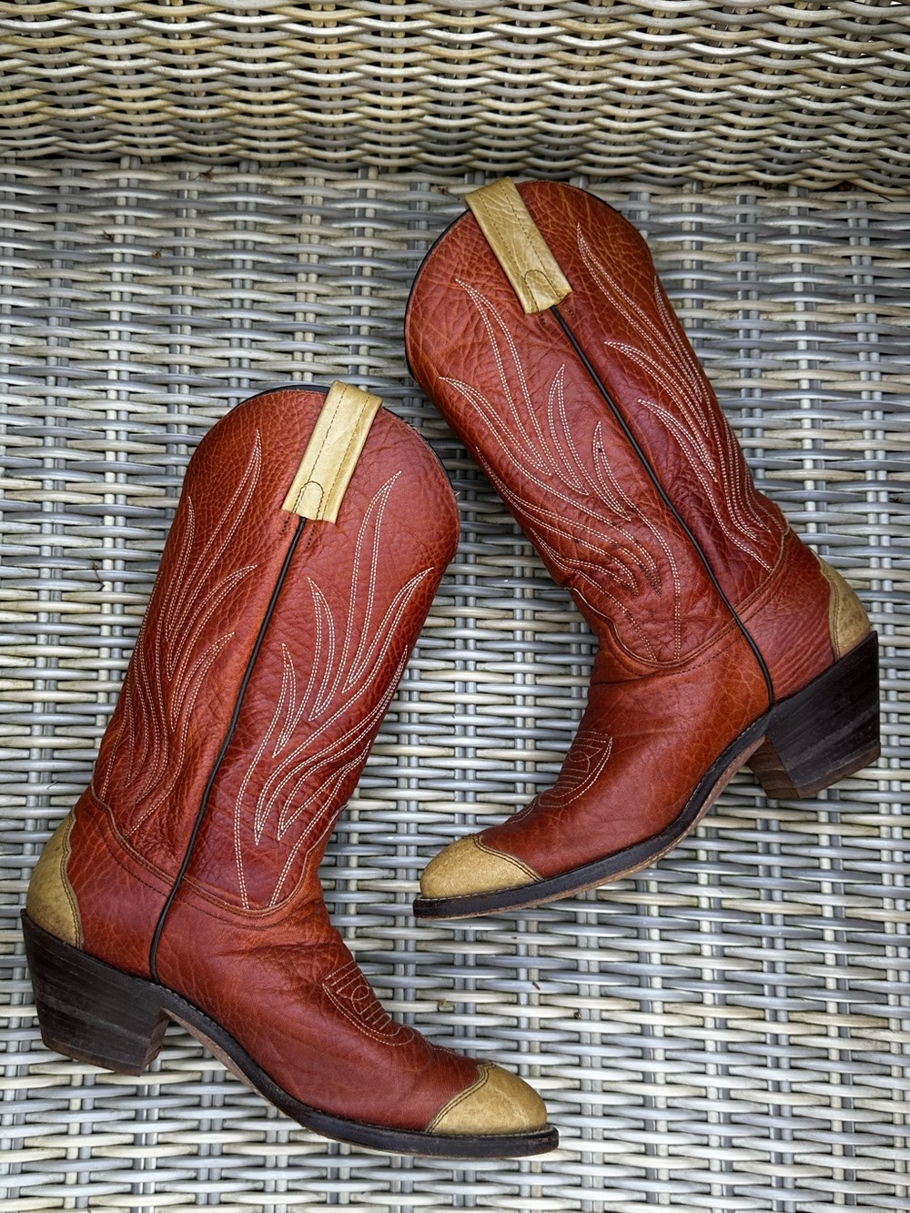 Vintage Frye Cowboy Boots 10 B Western Patina Made USA